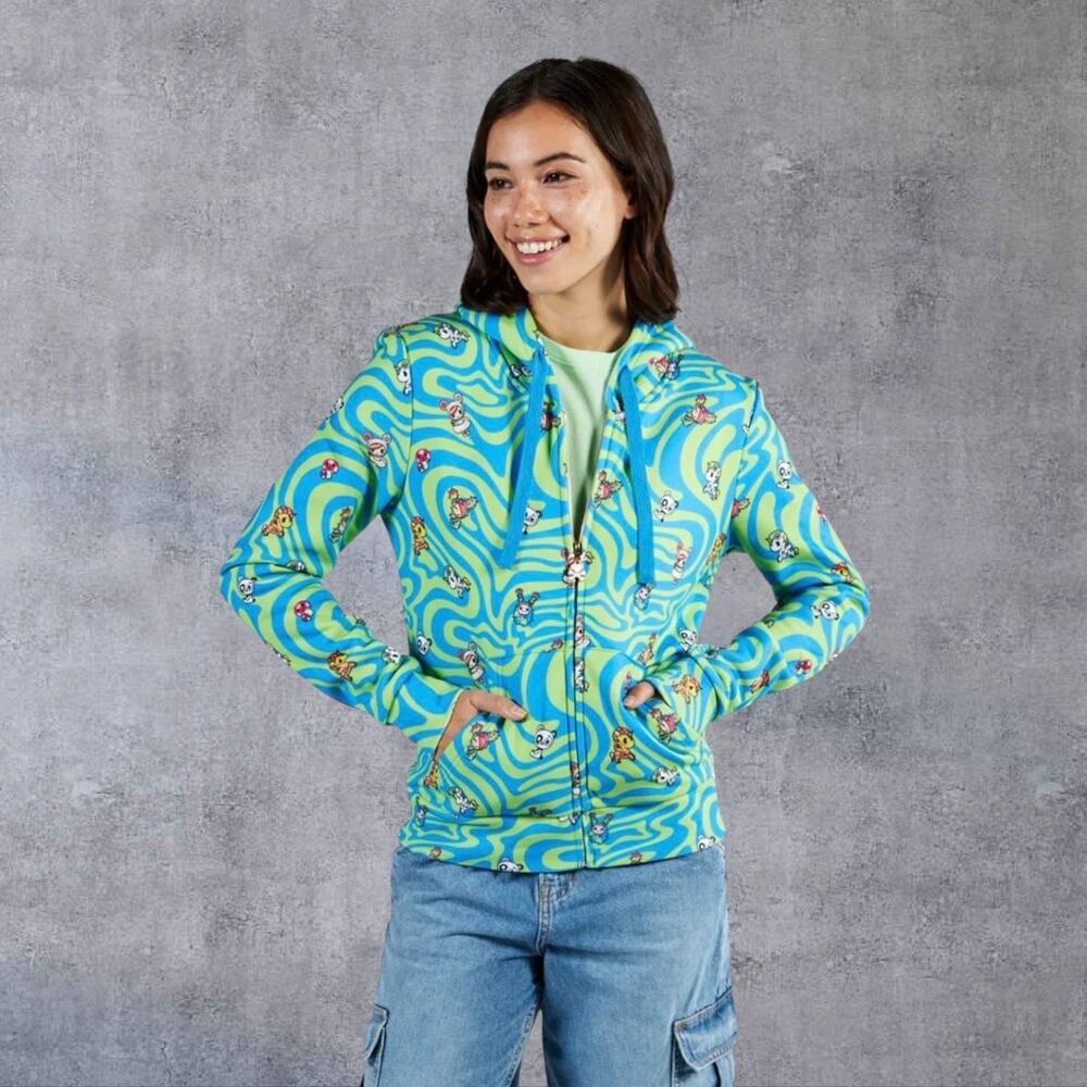 Tokidoki Full Zip Hoodie Sweatshirt Women L Blue Green Swirl Unicorno Kawaii Y2K